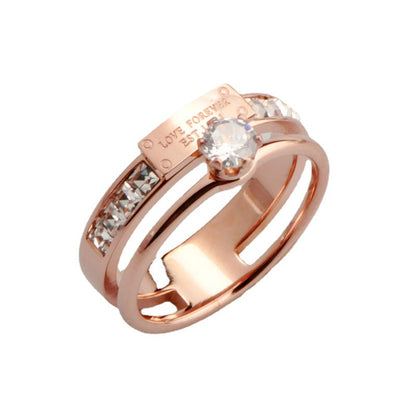 Retro Diamond Index Finger Female Rose Gold Plated Rings