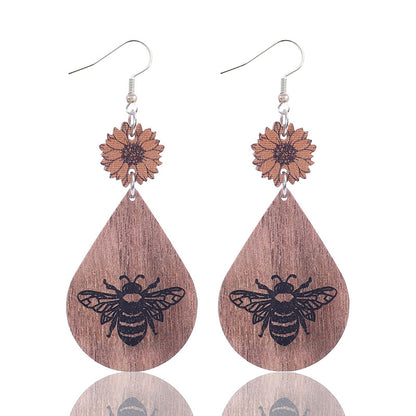 Western Style Farm Series Sunflower Bee Earrings