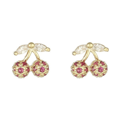 Women's Gold-plated Mini Exquisite Cute Rose Red Cherry Temperament Earrings