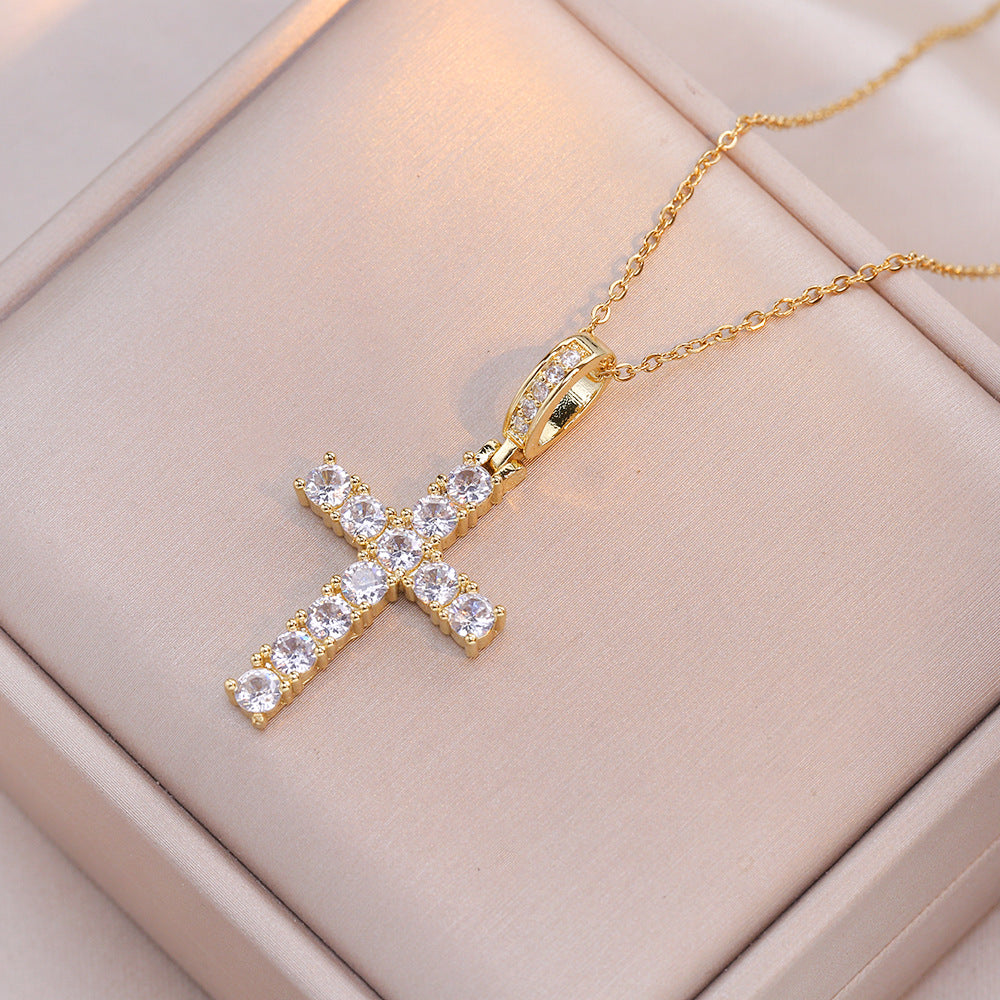 Female Style Ornament Zircon Niche Cross Necklaces