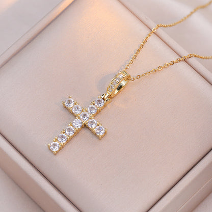 Female Style Ornament Zircon Niche Cross Necklaces