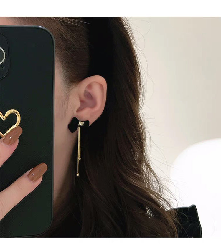 Women's Suitable For With Veet Bow Temperamental Tassel Earrings
