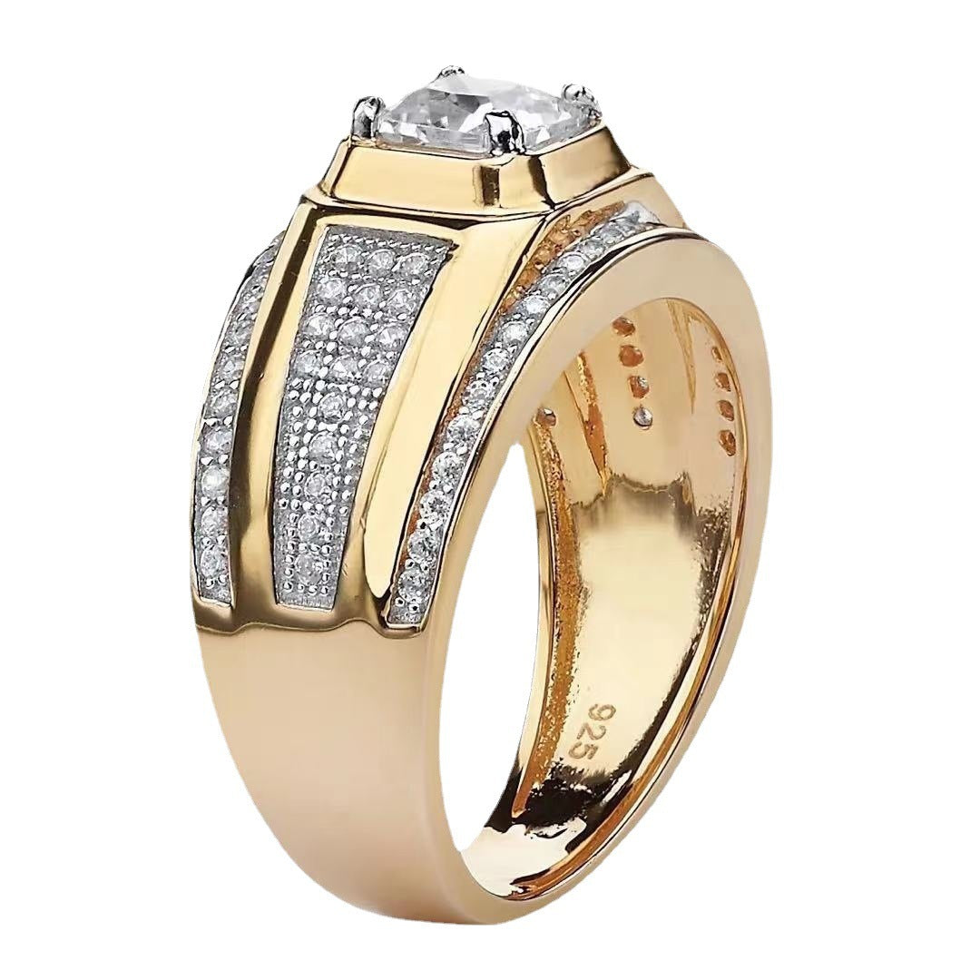 Men's Business Inlaid Square Zircon White Diamond Rings