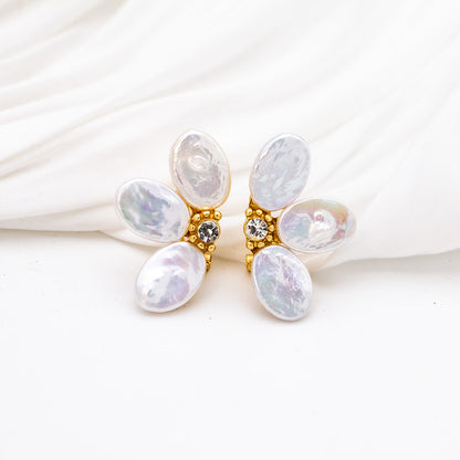 Women's Baroque Big Pearl Petal French Entry Earrings