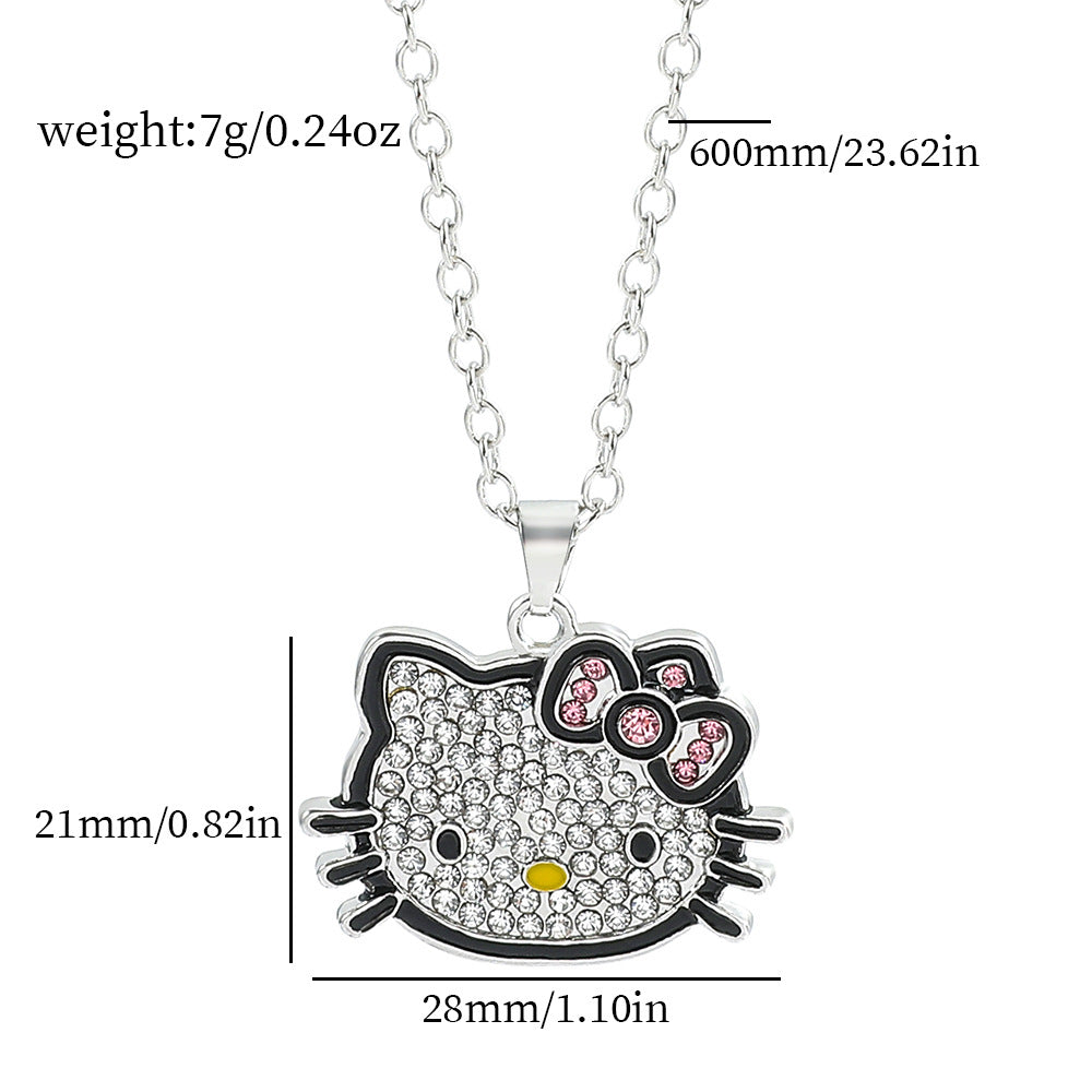 Kitten Hello Couple Full Diamond Clavicle Chain Necklaces