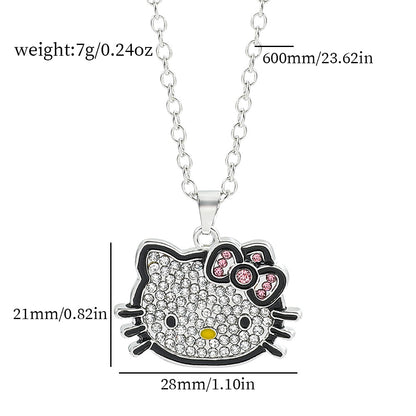 Kitten Hello Couple Full Diamond Clavicle Chain Necklaces