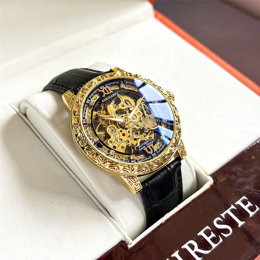 Men's Carved Automatic Watch Retro Waterproof Luminous Mechanical Watches