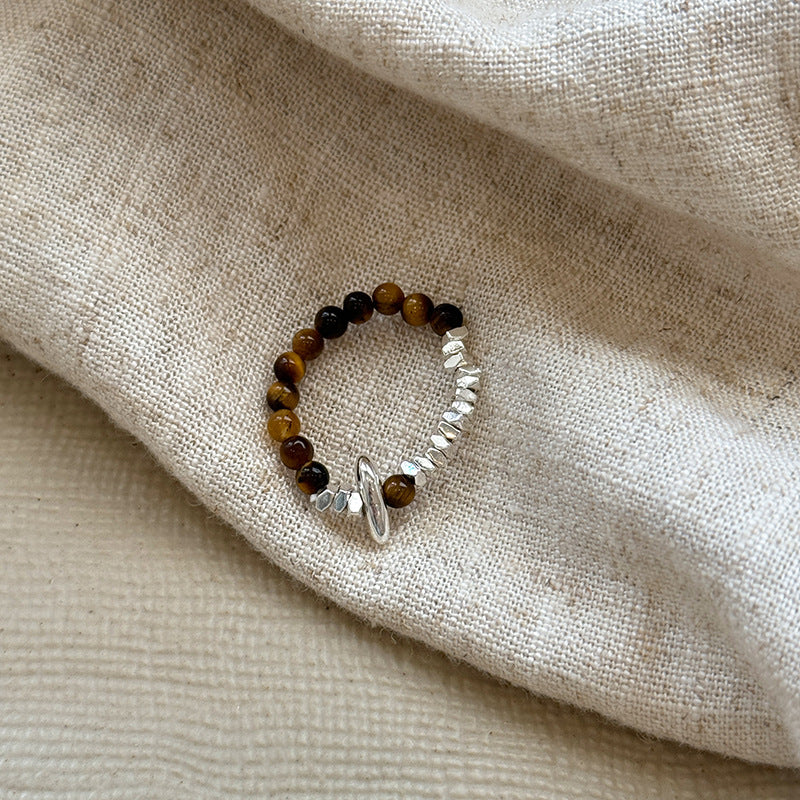 Tigereye Beaded Female Index Finger Chinese Rings