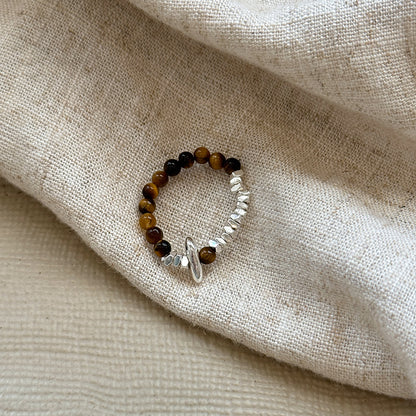 Tigereye Beaded Female Index Finger Chinese Rings