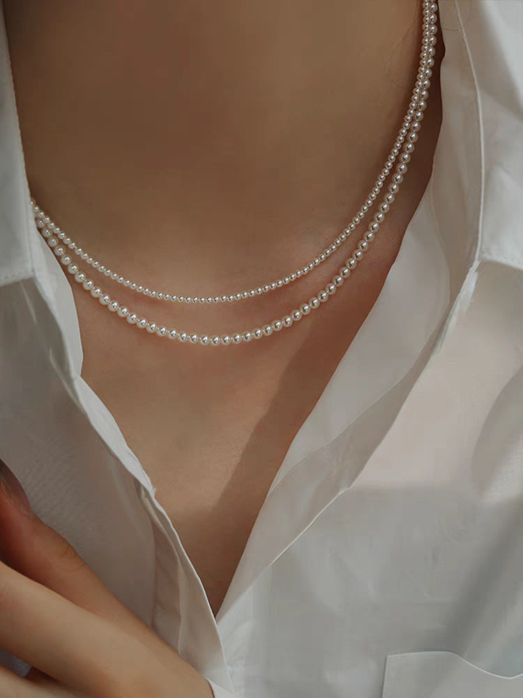 Women's Small Pearl Twin Clavicle Niche French Necklaces