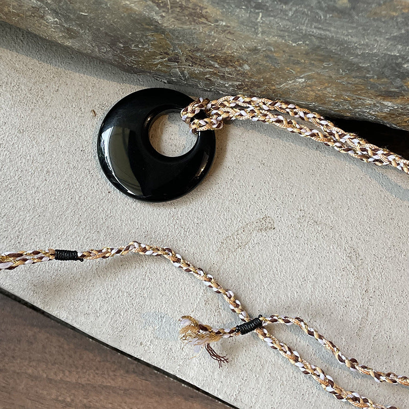 Obsidian Round Light Luxury High-grade Sweater Necklaces