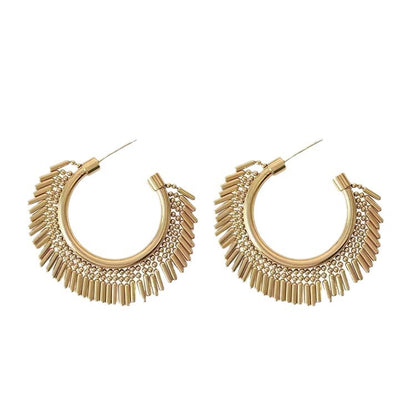 Sier Semicircle Long Fringe Exaggerated Ear Metallic Female Earrings