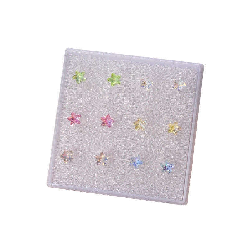 Five-pointed Star Plum Blossom Color Crystal Earrings