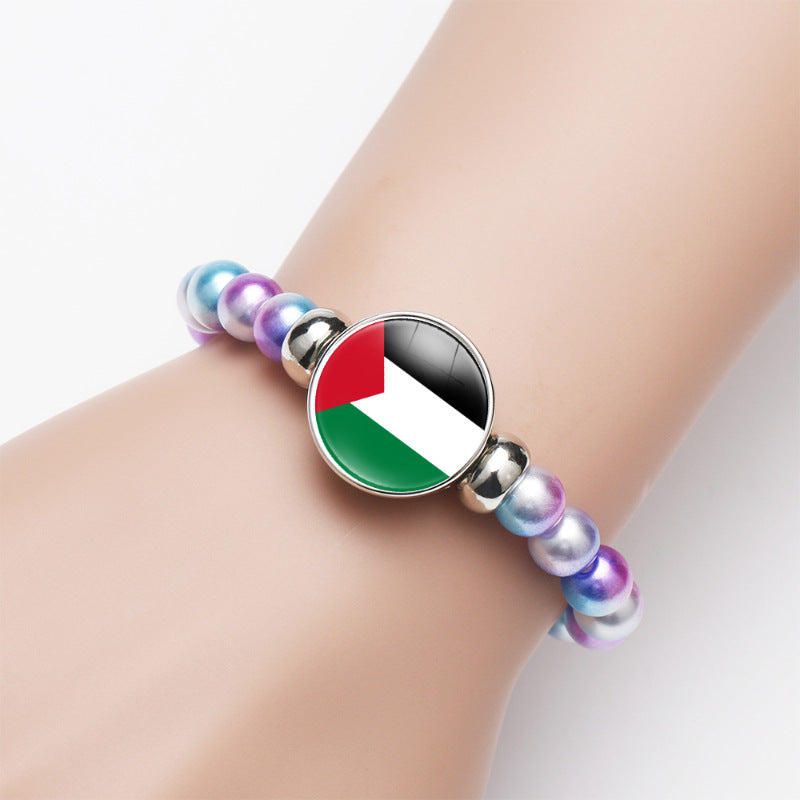 Flag Pattern Time Stone Black Elastic Bracelets