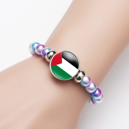 Flag Pattern Time Stone Black Elastic Bracelets