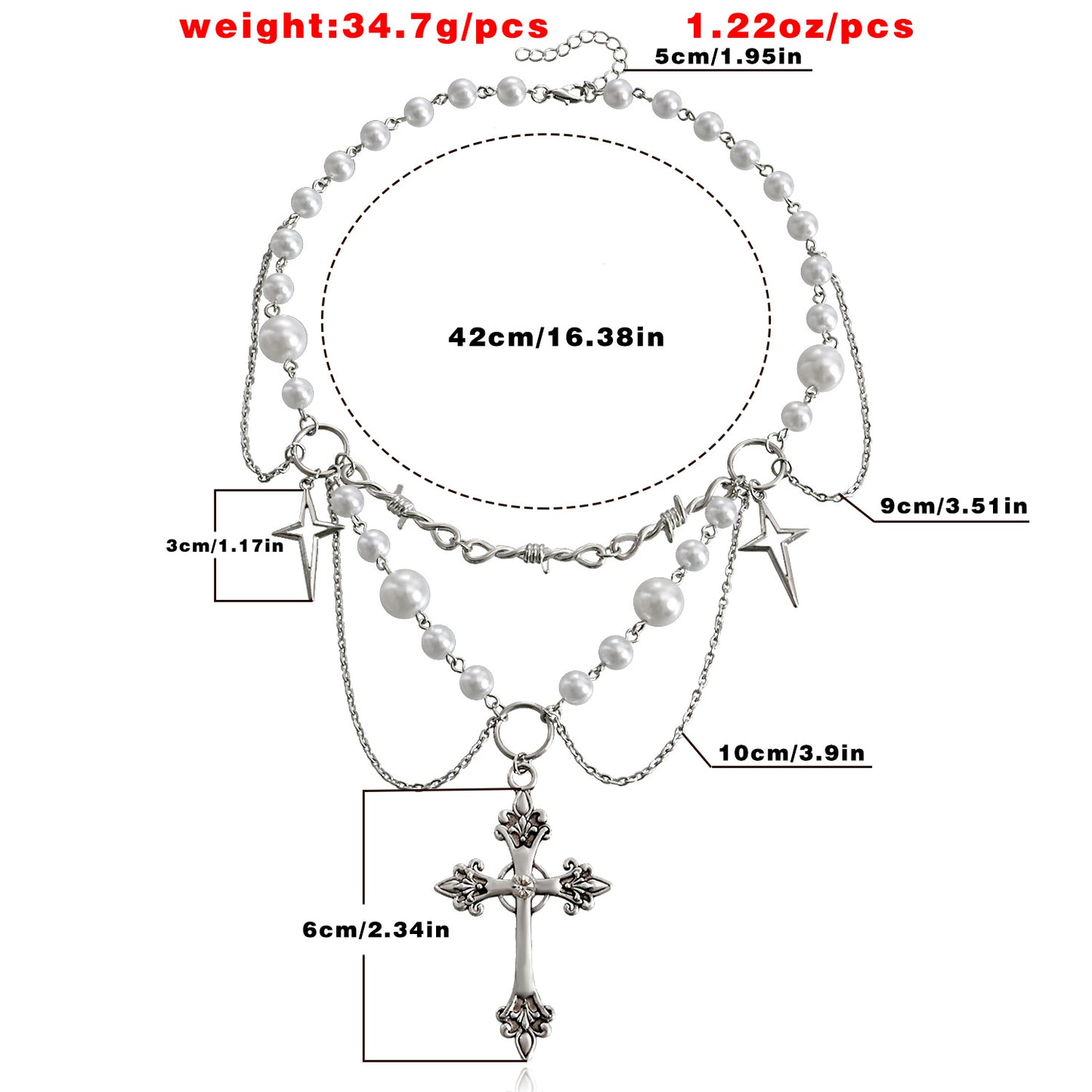 Women's Ornament Design Bright Pearl Tassel Cross Necklaces