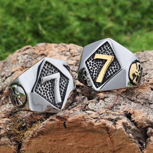 Men's Lucky Number Skull Titanium Steel Punk Rings
