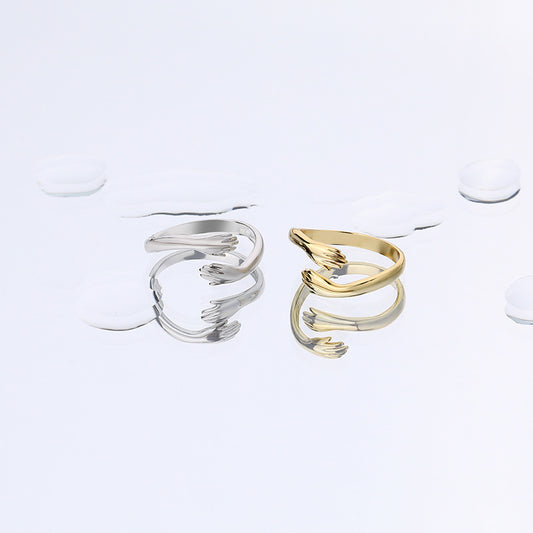 Sterling Sier Hand Hug Design Sense Rings