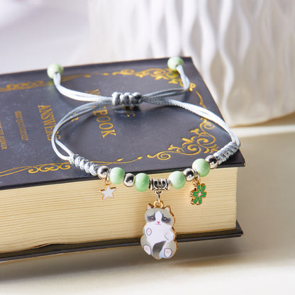Cat Flower Ceramic Beads Woven Golden Bracelets