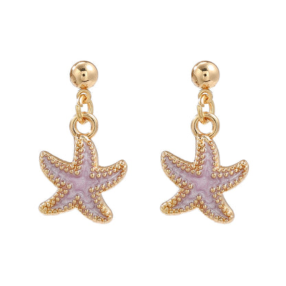 Beach Ocean Style Alloy Dripping Starfish Female Trendy Light Earrings