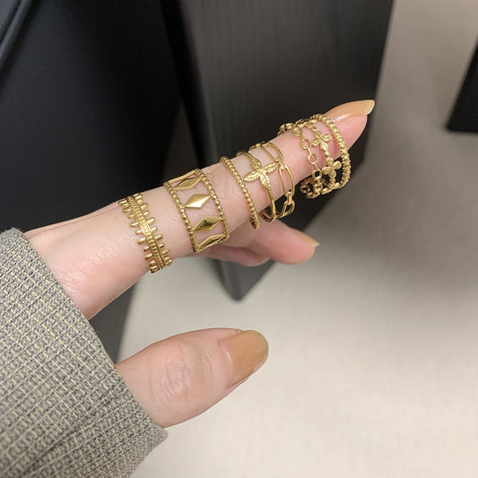 Osmanthus Wide Hollow Chinese Style Titanium Rings