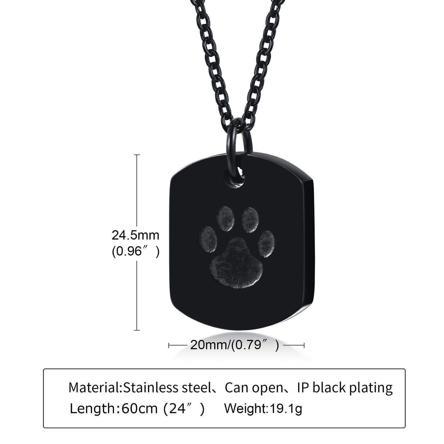 Men's Dog Paw Cinerary Casket Openable Black Pendants