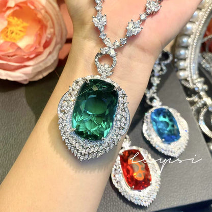 High-grade Aquamarine Light Luxury Full Diamond Necklaces