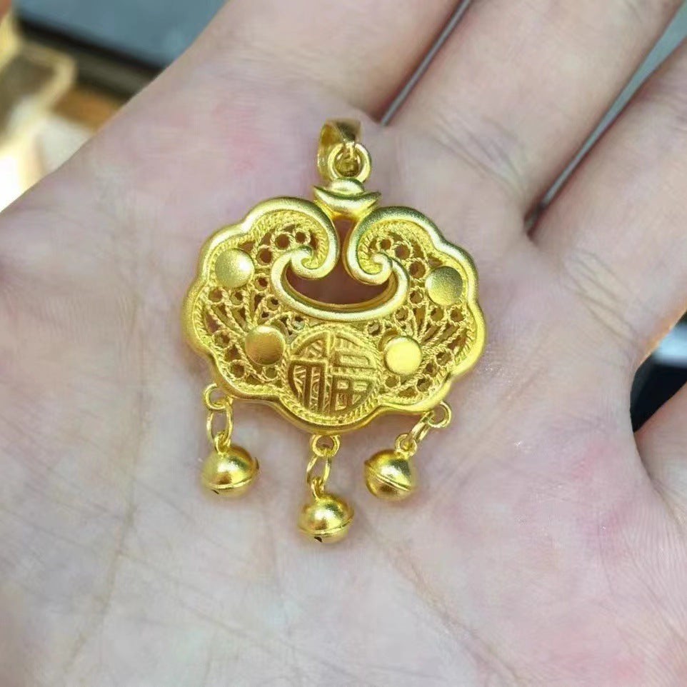 Children's Gold Hollow Fu Character Longevity Lock Pendants