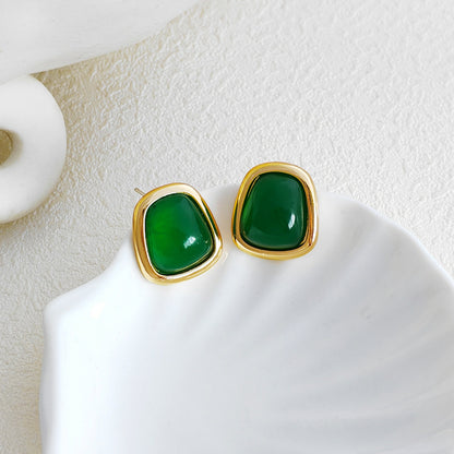 Gold-plated Sier Needle Retro Style Resin Earrings