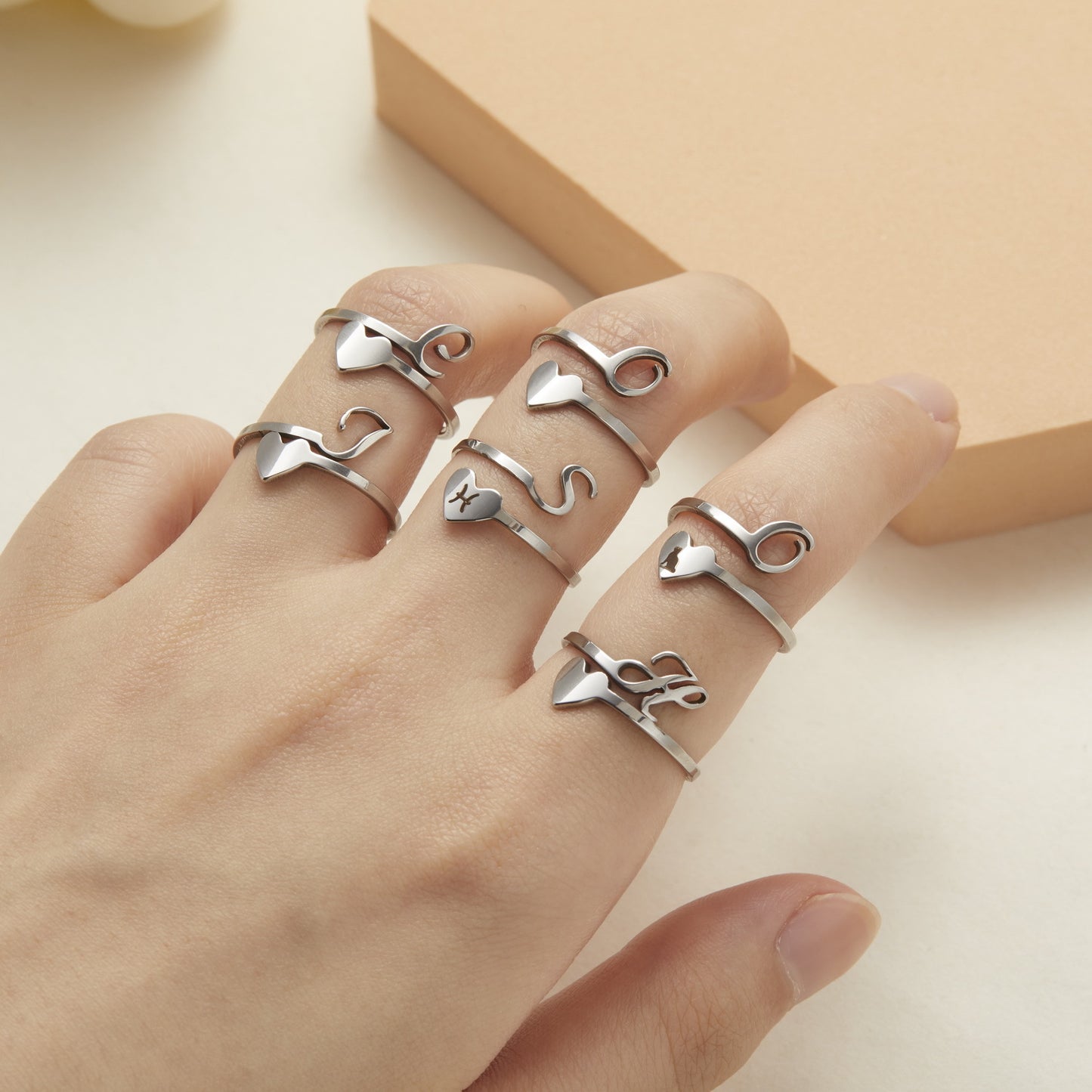 Popular Stylish Simple Letter Stainless Steel Open Three-dimensional Love Rings