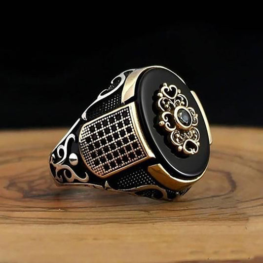 Men's Ornament Geometric Ellipse Black Acrylic Personality Retro Rings