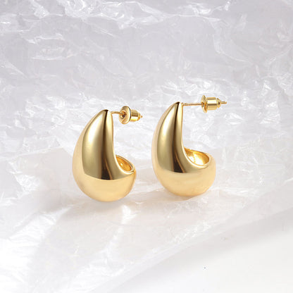 Fashion Style Metal Glossy Surface Water Drop Bean-shaped Earrings