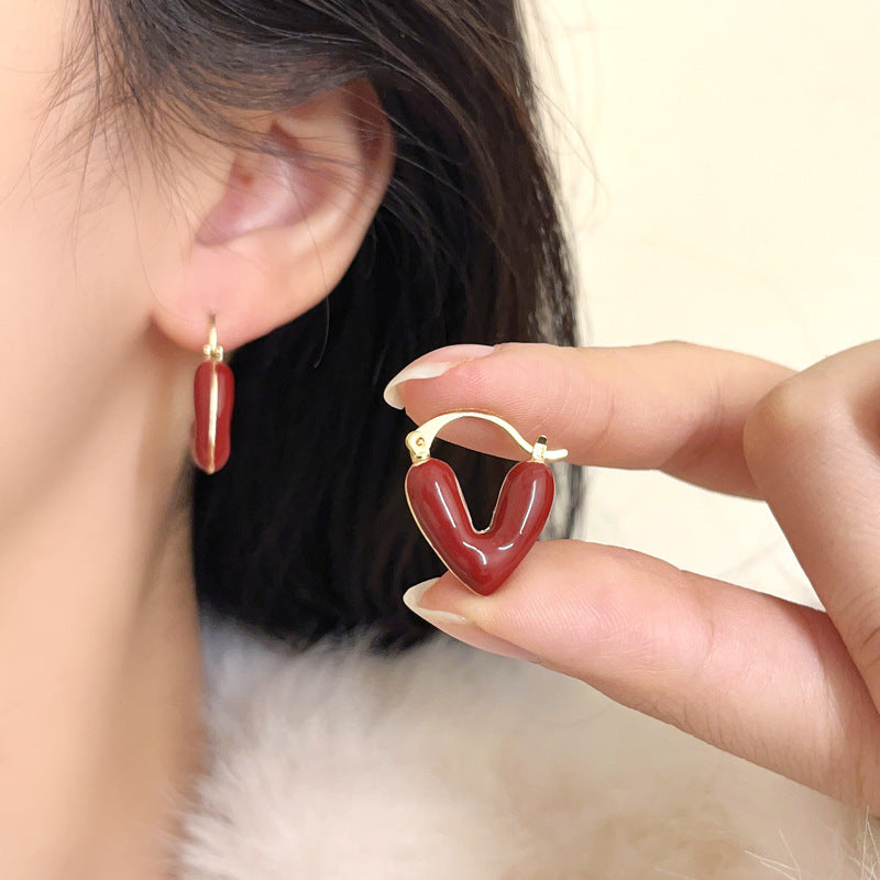 Fashionable Retro Red Series Niche Temperament Earrings