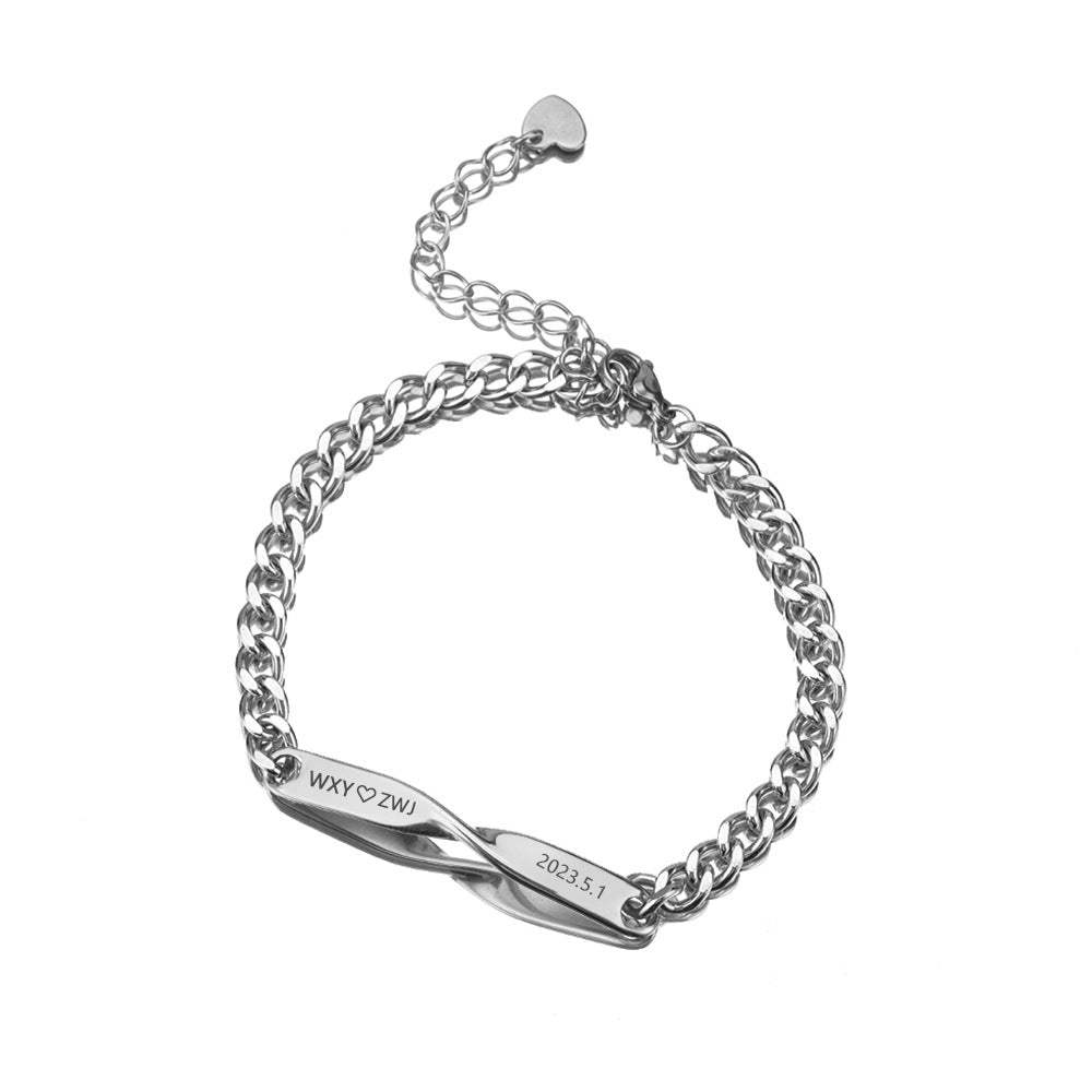 Women's & Men's Simple Stainless Steel Mobius Couple Inscribed Infinite Symbol Bracelets