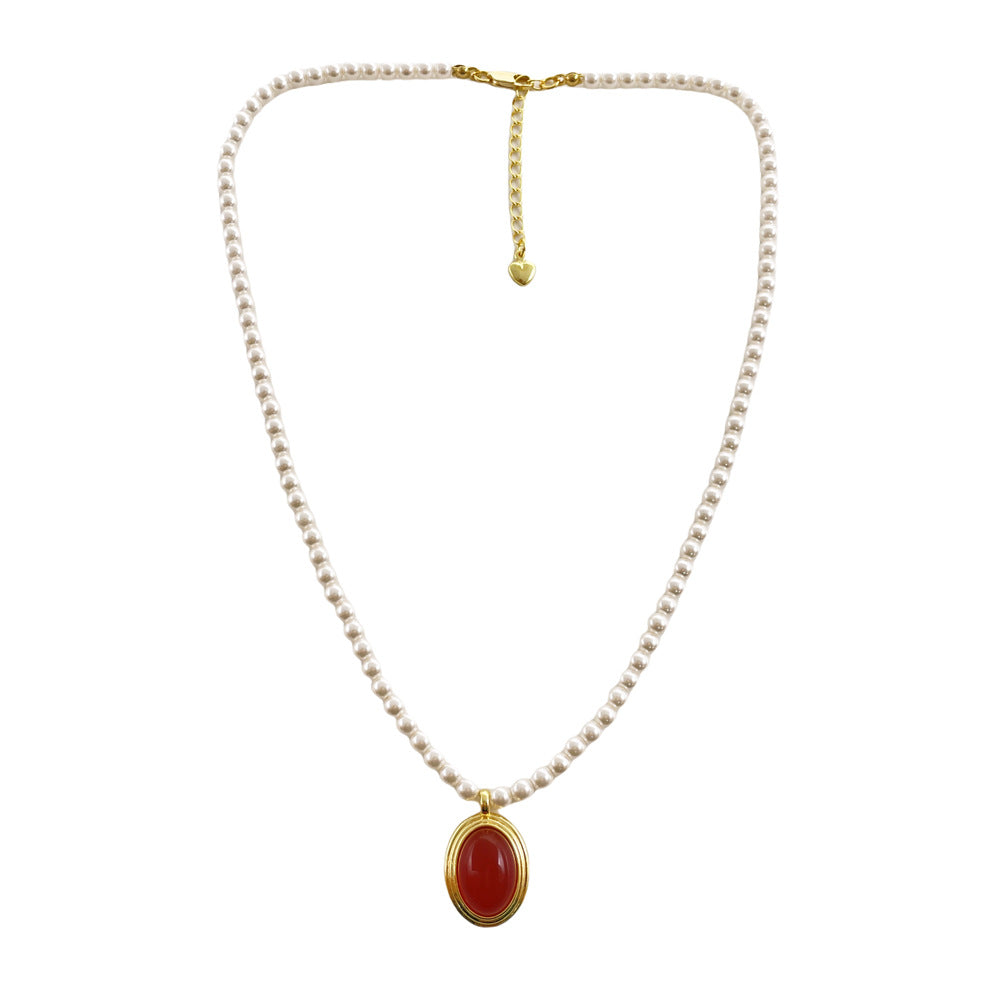 Women's Red Agate Pearl Ornament Retro Affordable Necklaces