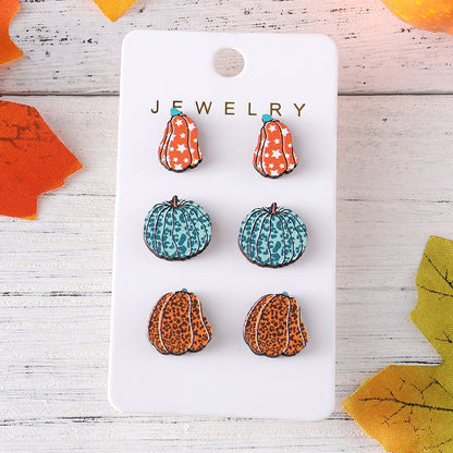 Autumn Thanksgiving Leopard Plaid Pumpkin Earings Earrings