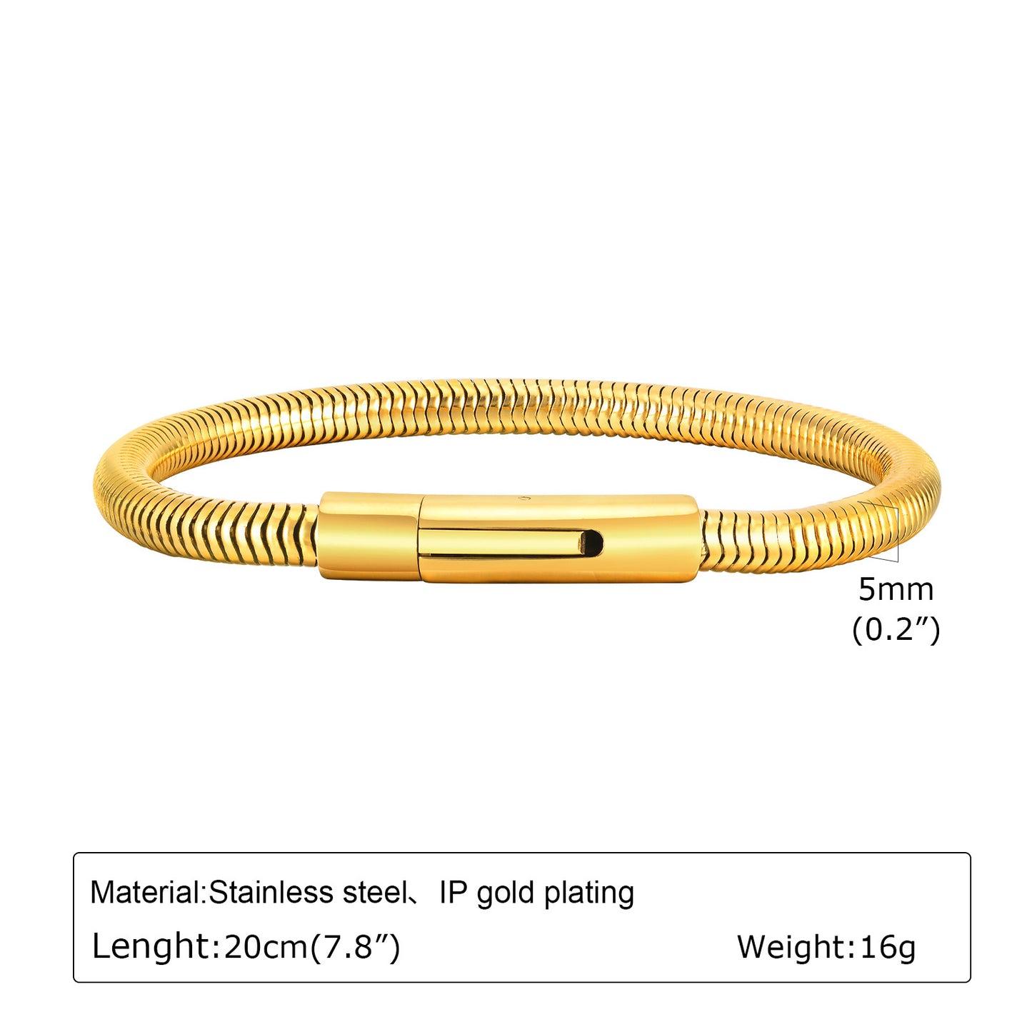 Men's Stainless Steel Snap Round Snake Chain Thick Fashion Accessories Bracelets