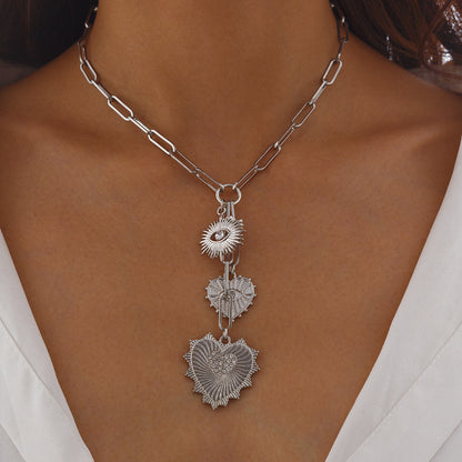 Zircon Peach Heart Eye Cold Wind Necklaces