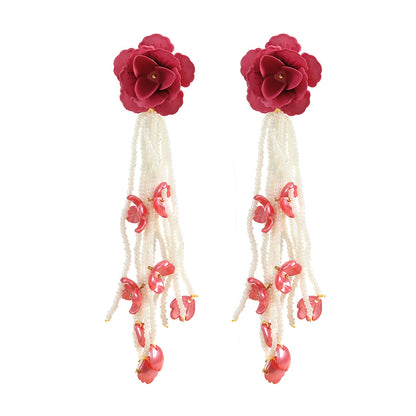 Women's Summer Flower Exaggerated Elegant Alloy Paint Earrings