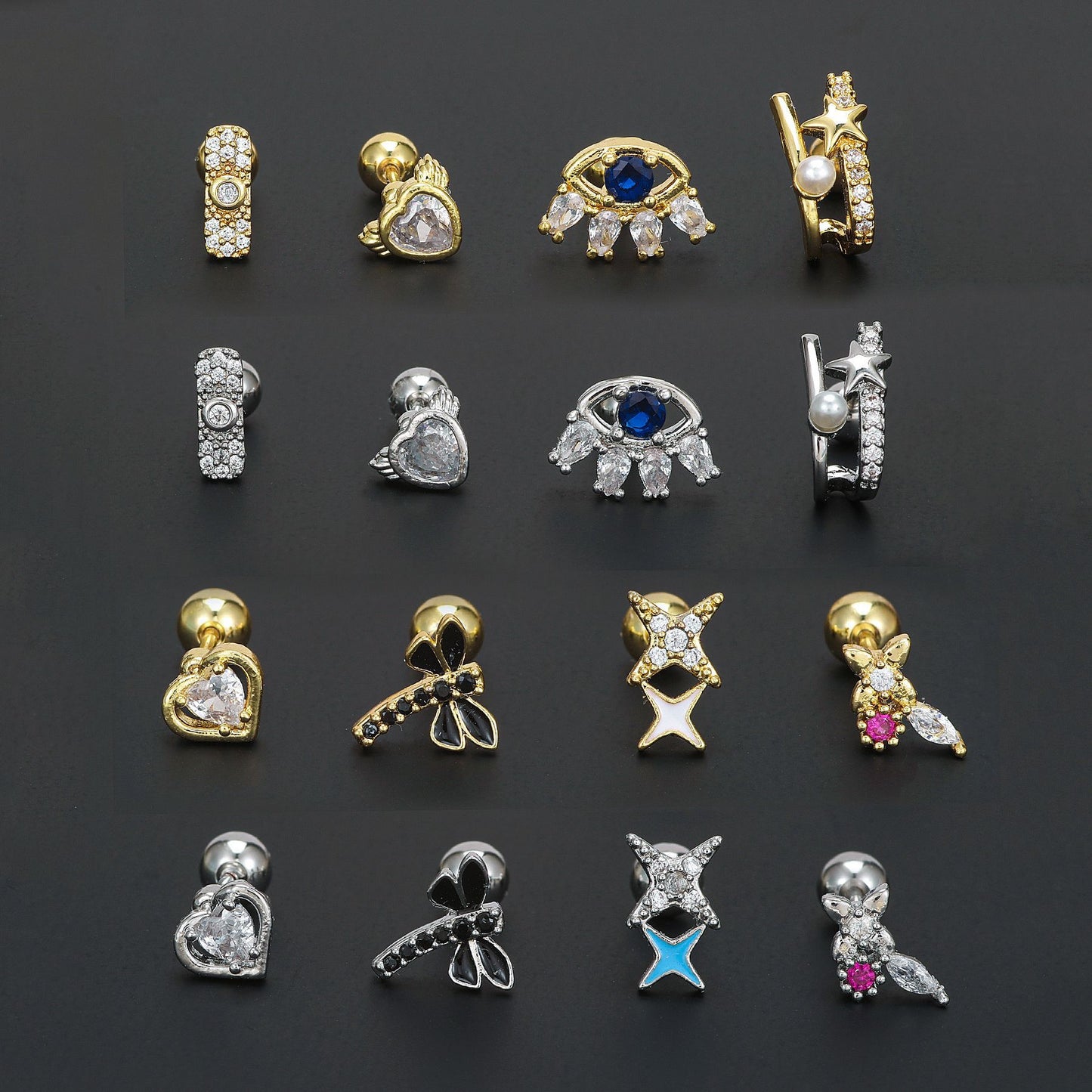 Micro Inlaid Zircon Geometric Piercing Ear Earrings