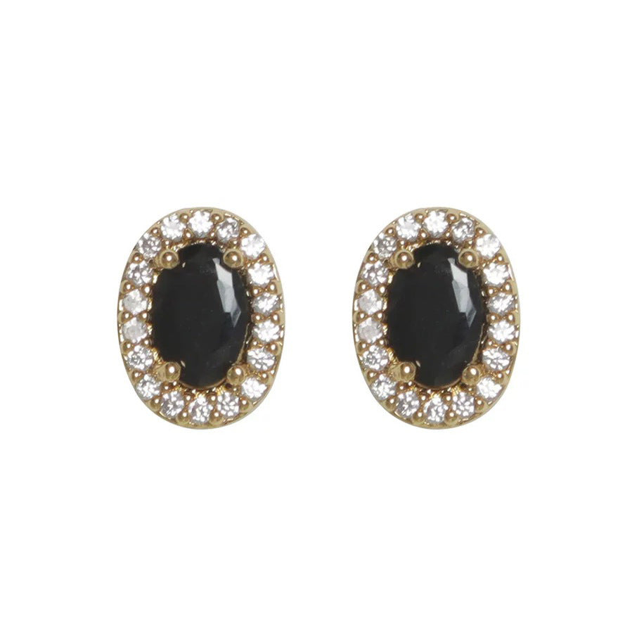 Black Gold Mild Luxury Elegant Oval Gemstone Earrings