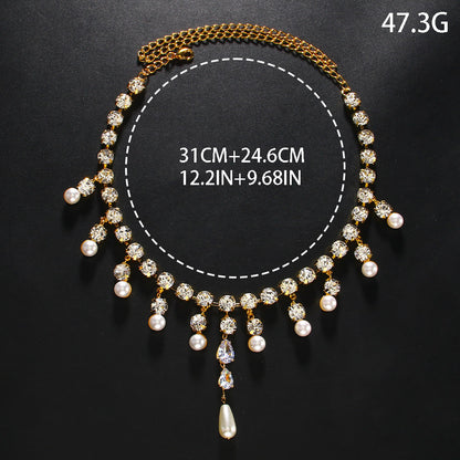 Female Tassel Rhinestone Clavicle Chain Flash Necklaces