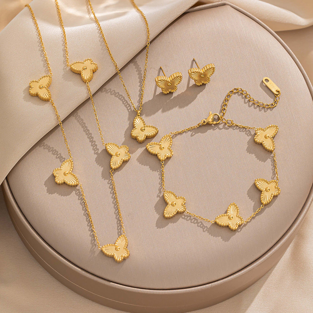 Four-leaf Flower Jewelry Suit Butterfly Laser Necklaces