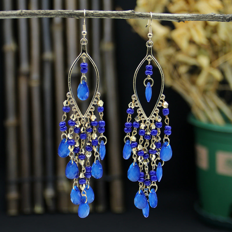 Women's Bohemian Long Fashion Exaggerated Water Drop Tassel Graceful Earrings