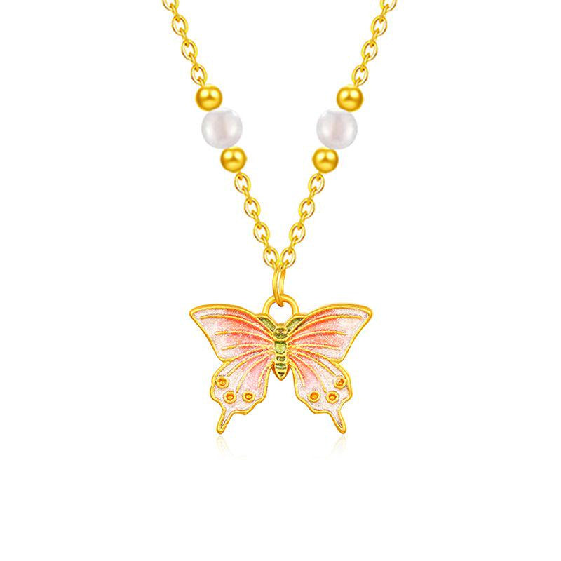 Women's Gold Chinese Enamel Butterfly Pure Gifts Pendants