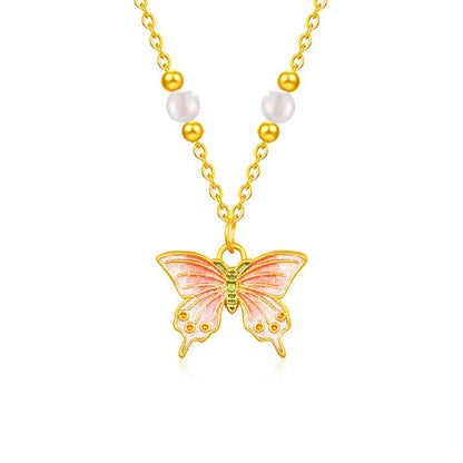 Women's Gold Chinese Enamel Butterfly Pure Gifts Pendants