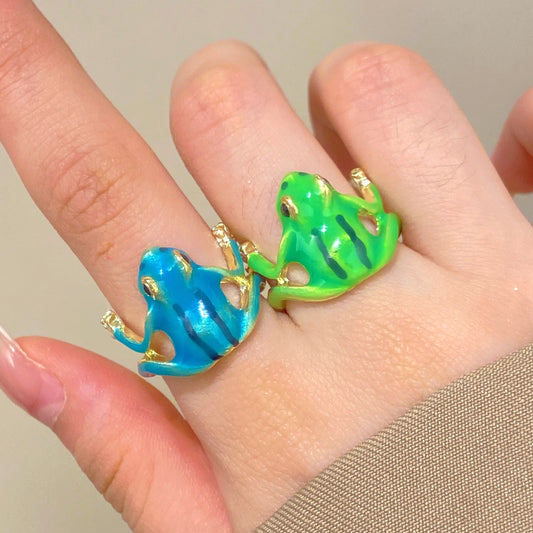 Tree Frog Green Funny Female Design Blue Shank Rings