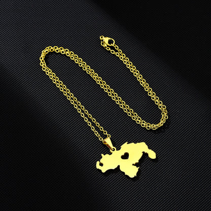 Women's & Men's Heart-shaped Venezuela Map Fashion Couple Titanium Necklaces