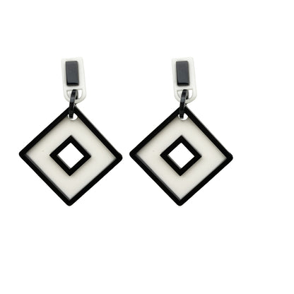 Preppy Style Black White Contrast Color Earrings