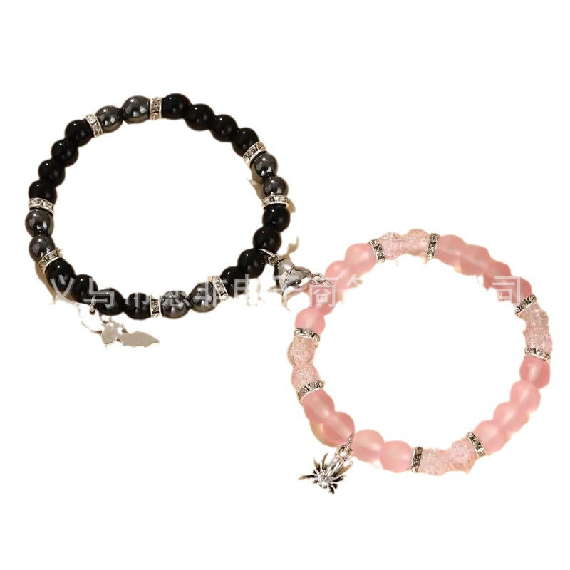Bat Spider Couple Pink Black Beaded Personality Bracelets